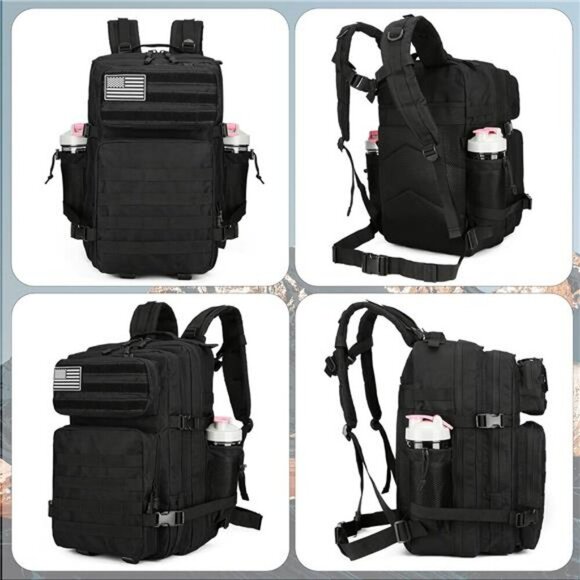 Tactical Assault Backpack 45L Waterproof Molle Military Hiking Travel Bag Black - Picture 3 of 7